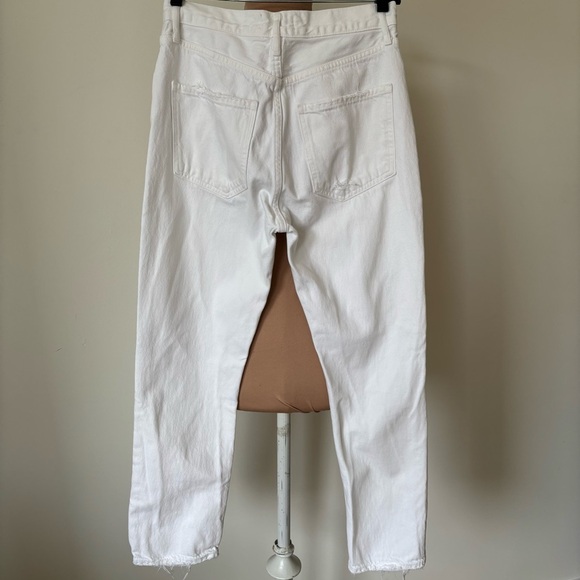 Agolde Riley Slant White Denim High Rise Straight Cropped Ripped Jeans EUC Sz 26 - Picture 4 of 10